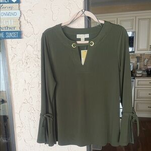 Michael Kors Olive Green Women's Top with Tie Sleeves New 🆕